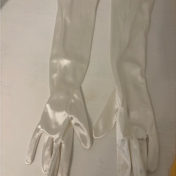 Vintage ladies dress gloves yellow white pink satin lace - Picture 2 of 6